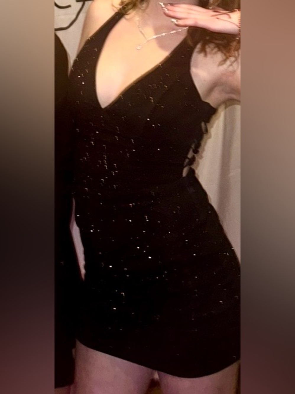 Windsor Black Sequin Backless V-Neck Dress Homecoming/Prom